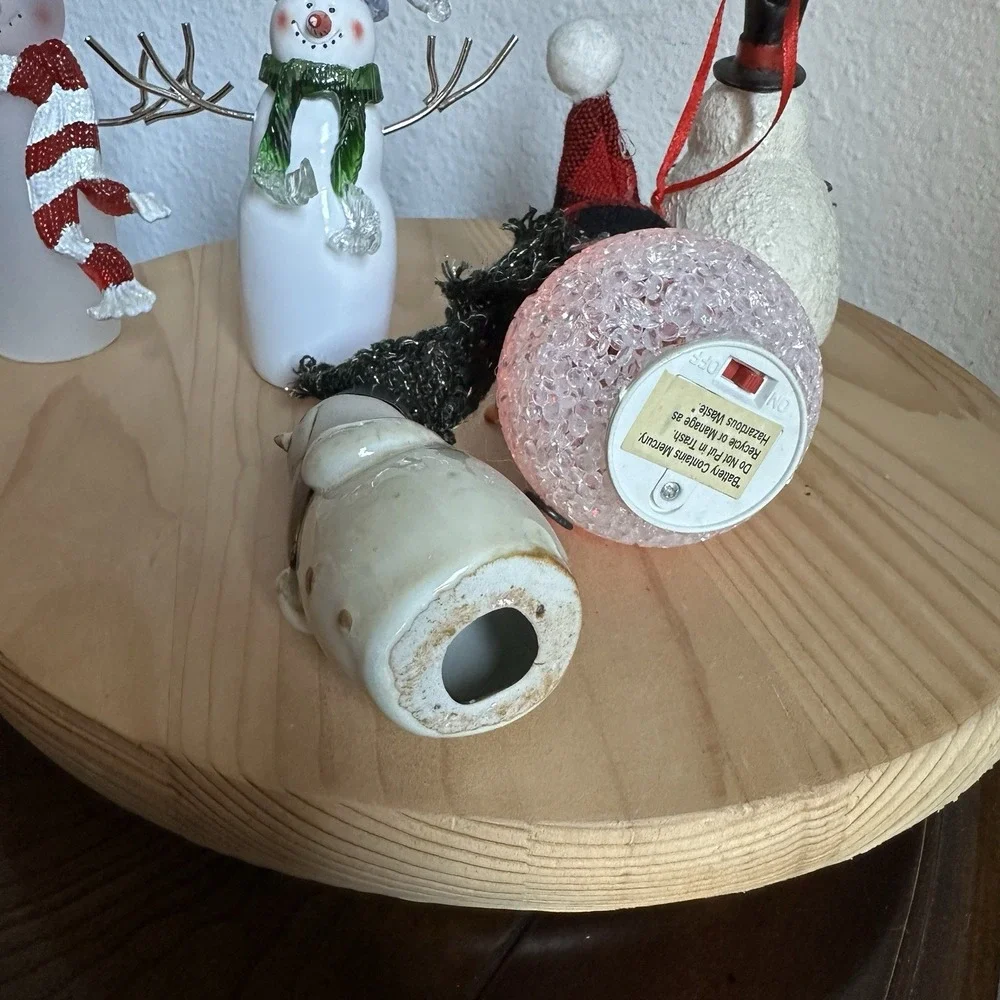 Assorted Christmas Snowman Figurines 4-5 Inch Metal Ceramic Glass Resin Lot Of 5